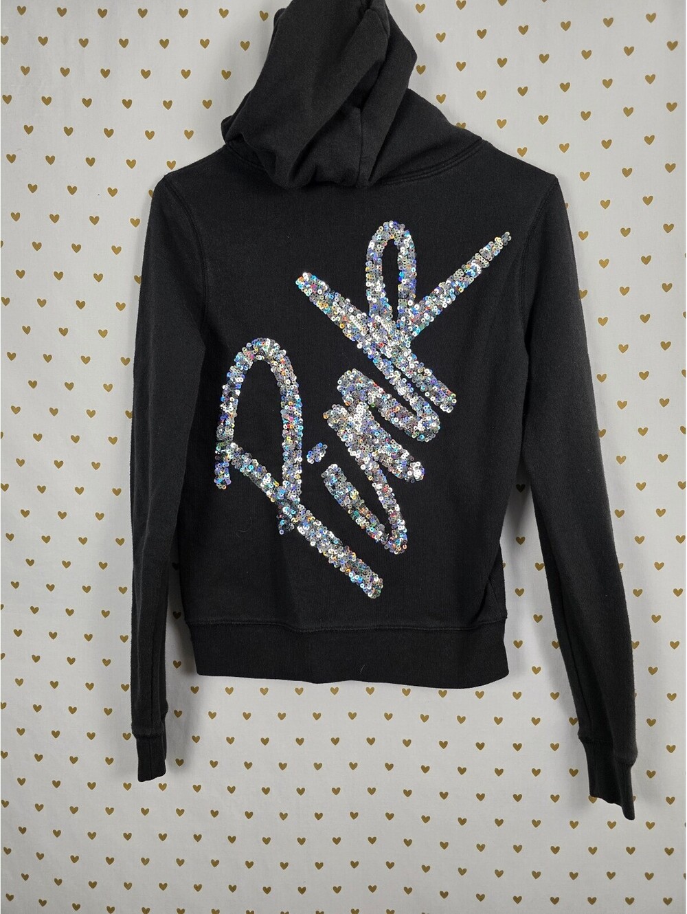 Victorias Secret Pink Silver Bling Full Zip Hoodie Jacket XS Sequined
